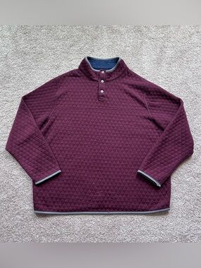 Men's Reversible Diamond Quilt Snap Neck Pullover - Burgundy & Navy Blue M/L
